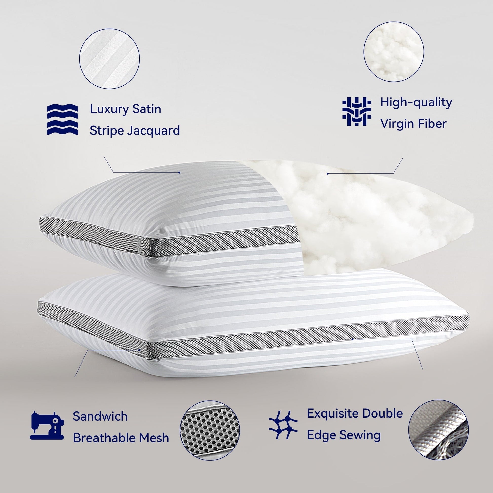 Hotel Collection Bed Pillows for Sleeping, Queen Size Set of 2, Sandwich Mesh with Breathable Sides, Premium Medium pillows for Back, ... - Decorative Throw Pillow Cushion for Sofa & Bed Detail