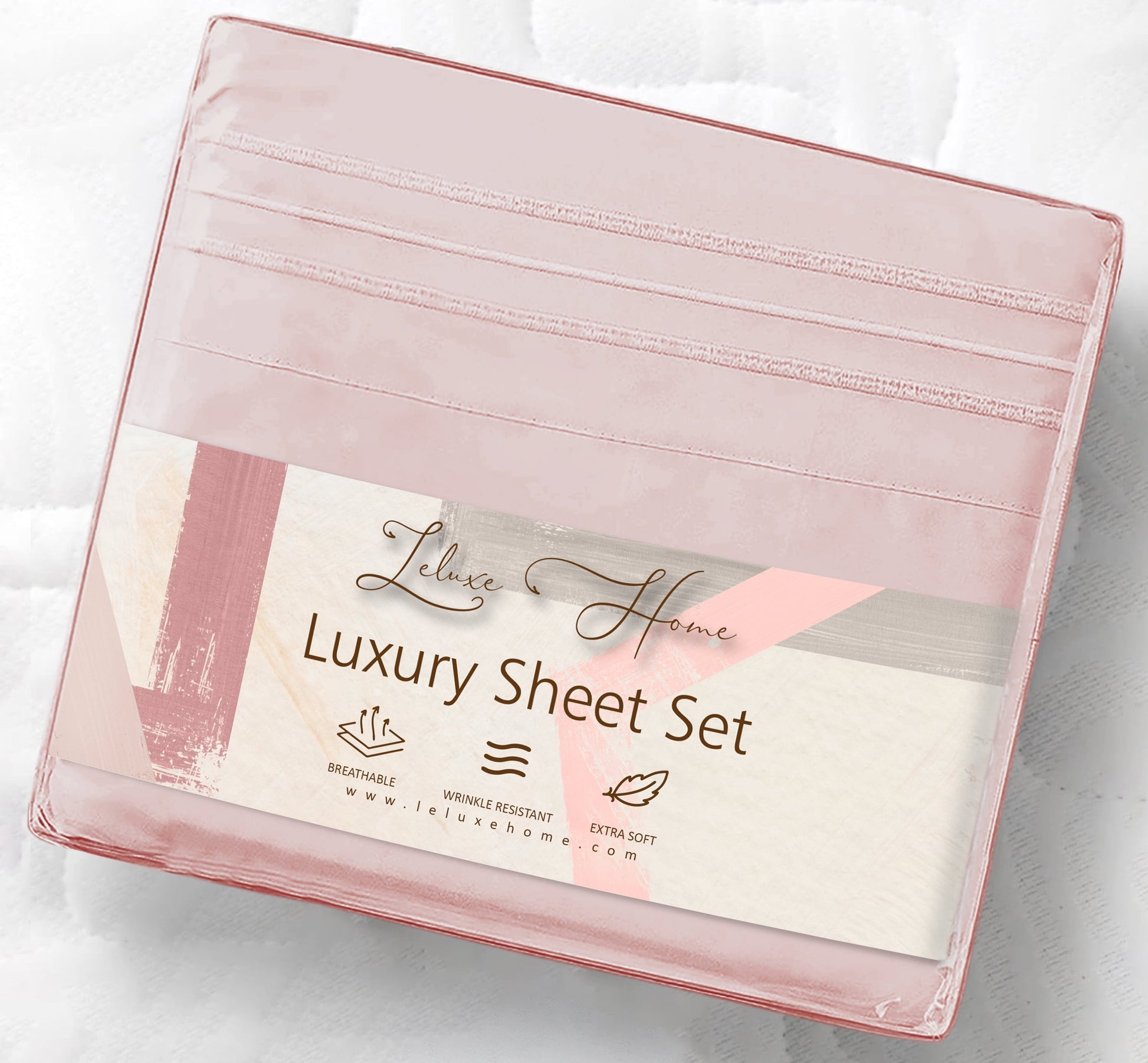 Cooling Sateen 4-Piece Full Pink Sheet Set - Cooling, Wrinkle-Free - Breathable Egyptian Cotton Flat & Fitted Sheets Detail