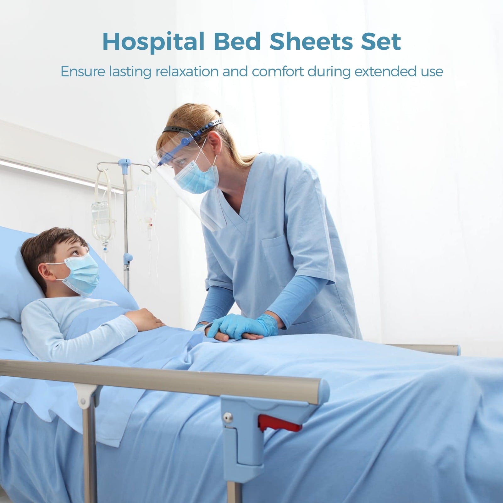 Cooling Sateen 6 Pcs Hospital Bed Sheets Set, Includes 2 Fitted Sheet 84x36x14", 2 Flat Sheets 104x59", 2 Pillowcases 19x29", Soft B... - Luxury Bed Sheet Set with Deep Pockets Detail