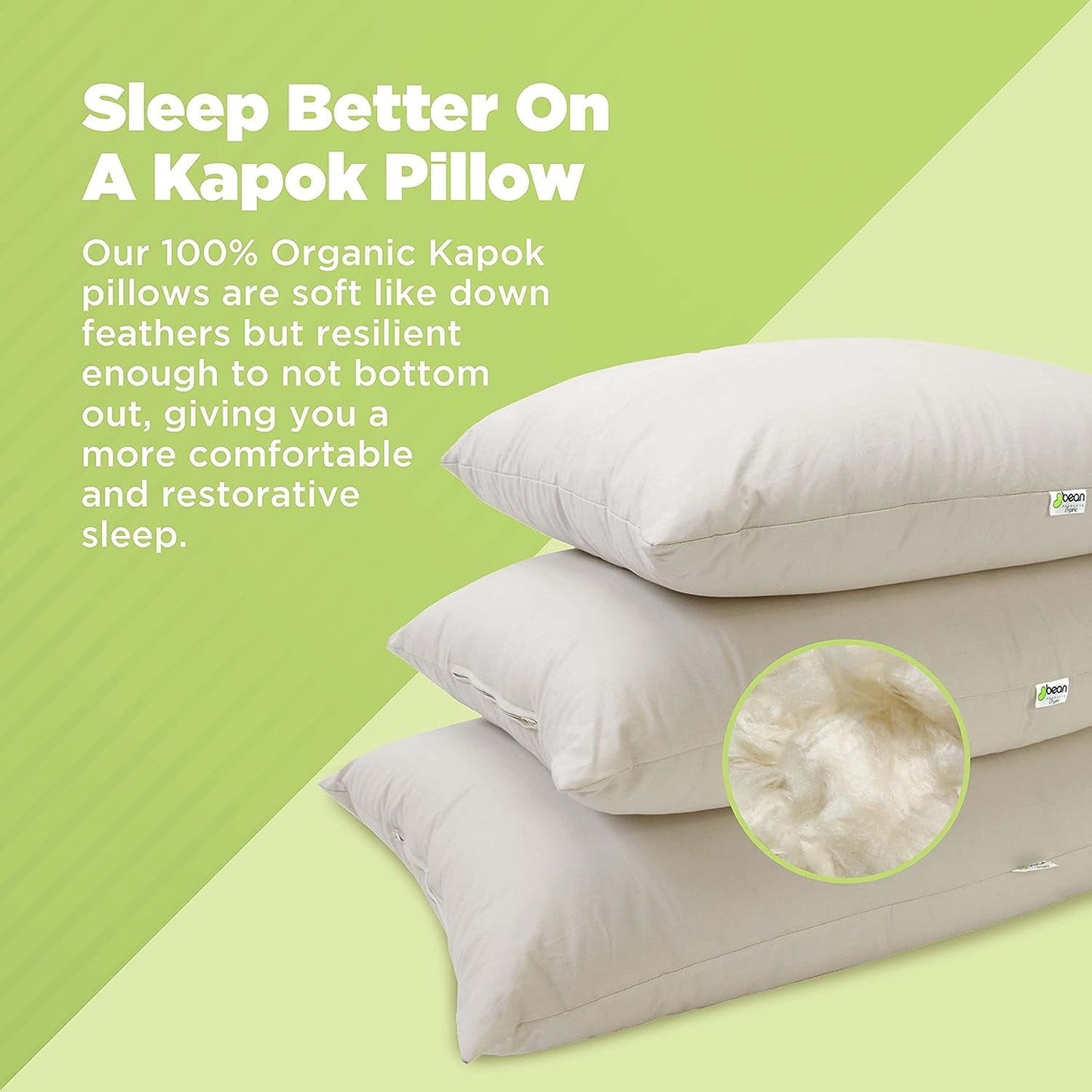 Decorative Plump Kapok 20x26" Standard Bed Pillow – Organic Cotton Fabric Soft Sleeping Pillow - Made in USA - Orthopedic Shredded Foam Bed Pillow Set Detail
