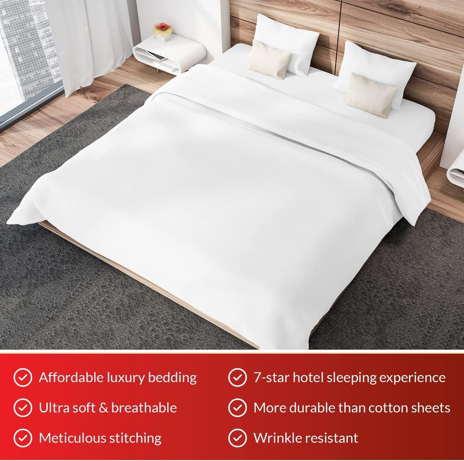 Premium Egyptian Cotton Sheet Set of 4, 16-inch Deep Pocket - Microfiber Bed Sheets, White - Cooling Hotel Quality Bedding Sheets and Pillowcases Detail