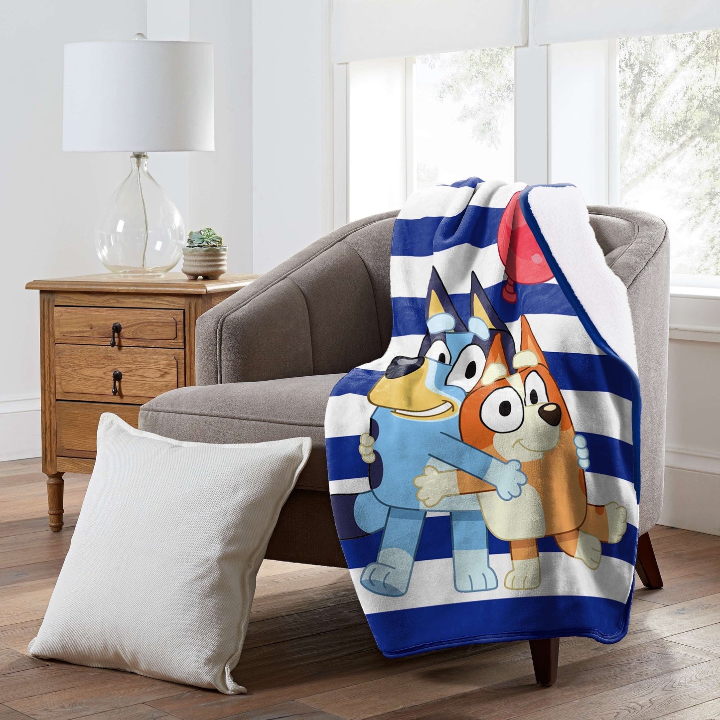 Reversible Sherpa Happy Hugs Kids Silk Touch Throw Blanket with Sherpa Reverse, 46 x 60 inches Blue – Soft Plush Fleece Throw Blanket - Cozy Fleece Throw Blanket for Couch & Bed Detail