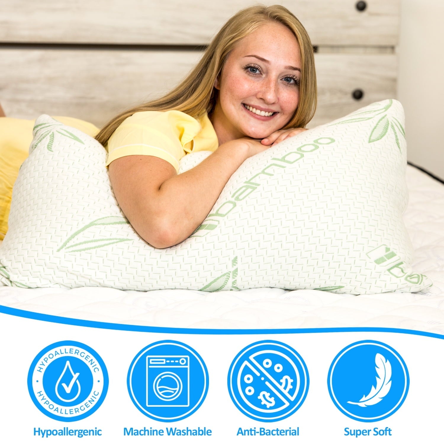 Ergonomic Memory Foam Queen Size Bamboo Pillow, Memory Foam Bed Pillows with Washable Pillowcases, Queen - Orthopedic Shredded Foam Bed Pillow Set Detail
