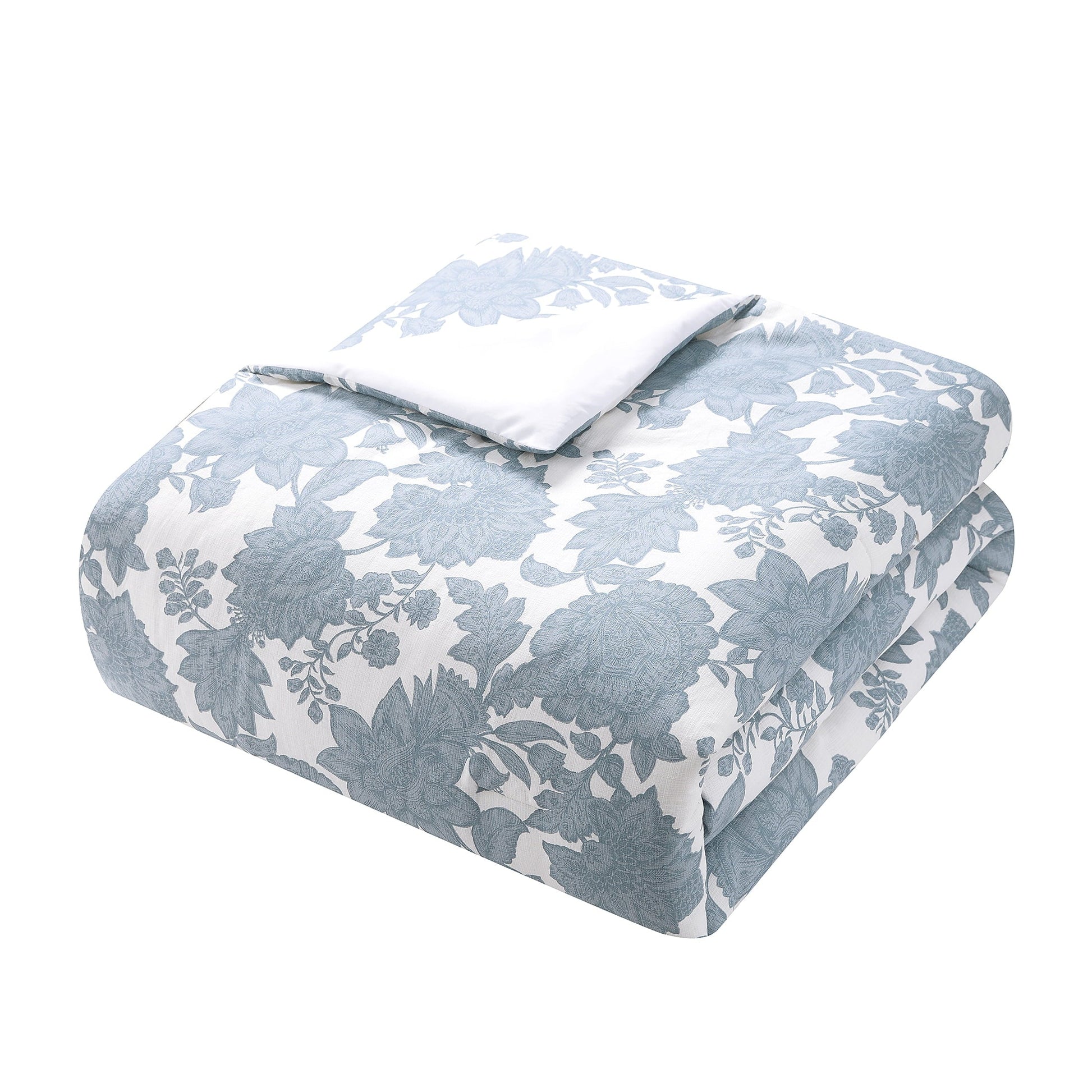 Hypoallergenic Cloud Veronica 3-Piece Blue Floral Cotton Slub Comforter Set, King - All-Season Down Alternative Comforter Insert Detail