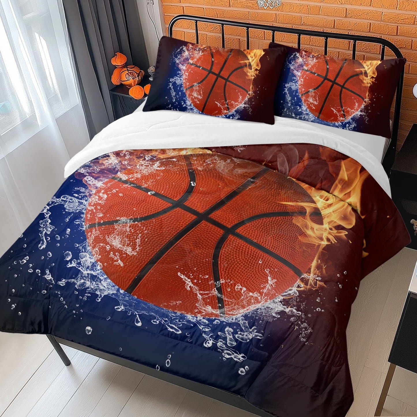 Fluffy Down Alternative Twin Comforter Set, 3 Pieces Sport Bedding Set for Kids Boys Teens Brushed Microfiber Basketball Comforter Set, 66x90... - Luxurious Quilted Duvet Cover Set Detail