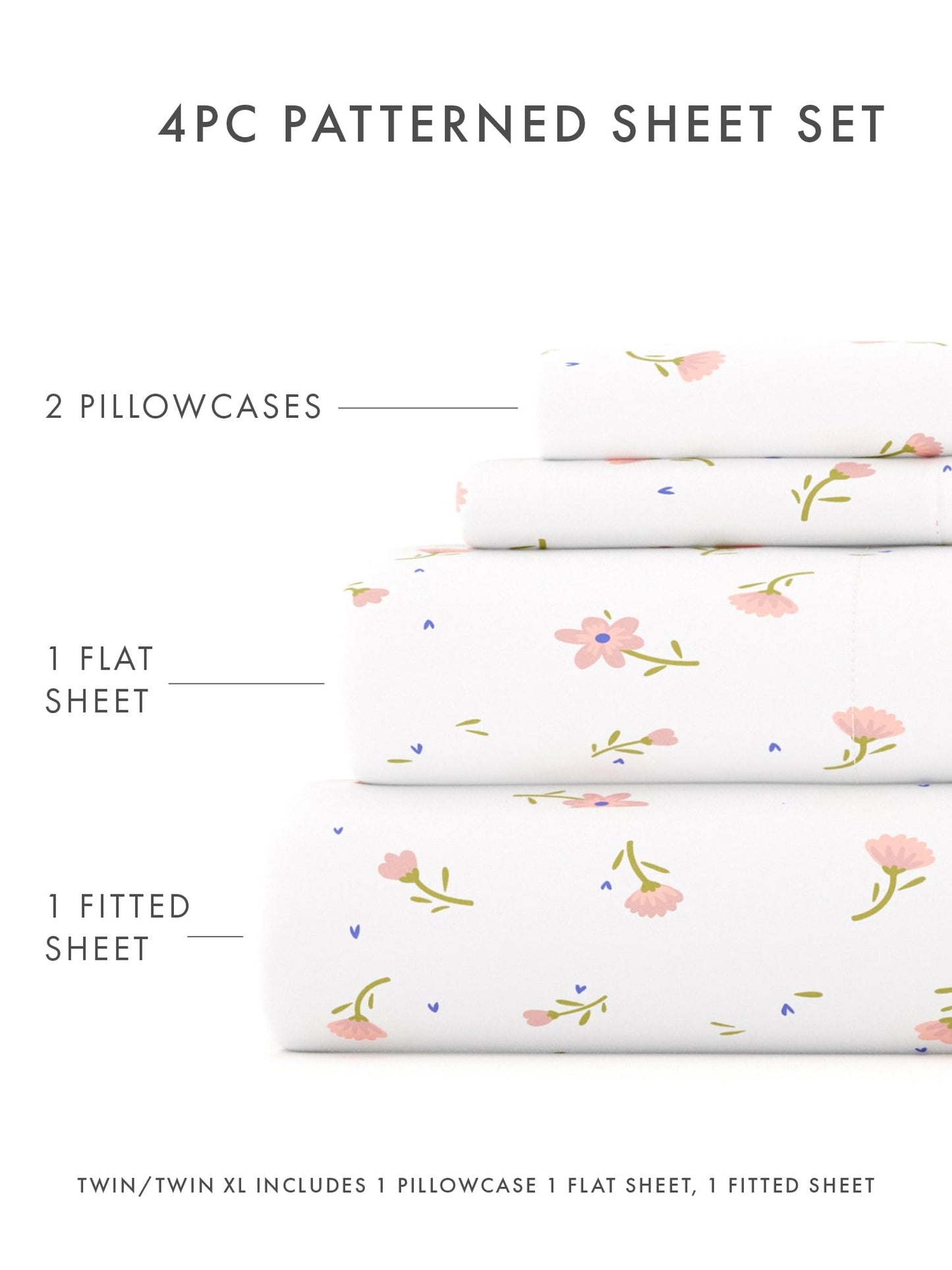 Breathable Luxury Ultra Soft & Breathable Wrinkle Free Bed Sheets Set - Floral Pink Farmhouse Patterned for Twin Size Bedding - Breathable Egyptian Cotton Flat & Fitted Sheets Detail