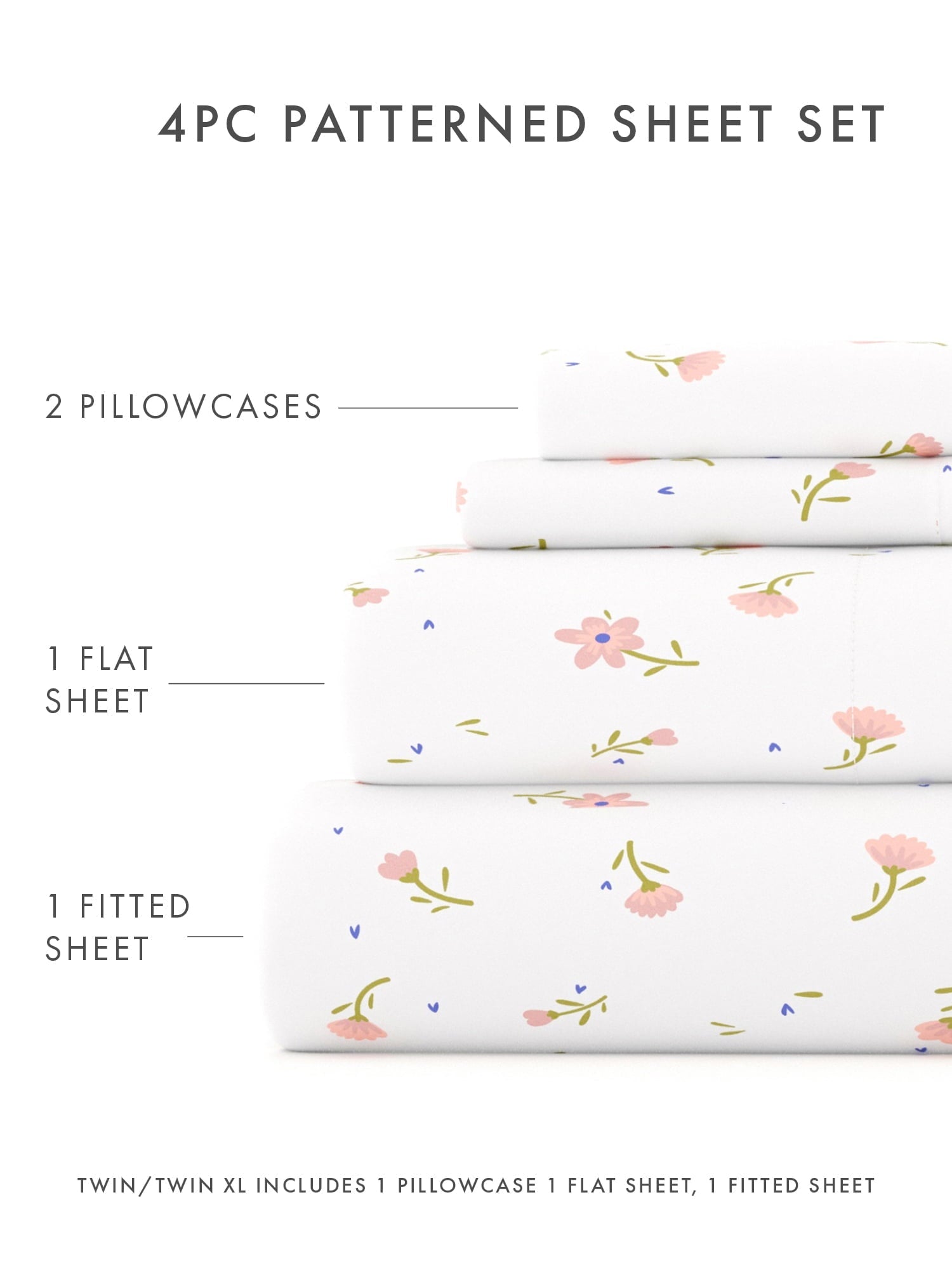 Breathable Luxury Ultra Soft & Breathable Wrinkle Free Bed Sheets Set - Floral Pink Farmhouse Patterned for Twin Size Bedding - Breathable Egyptian Cotton Flat & Fitted Sheets Detail