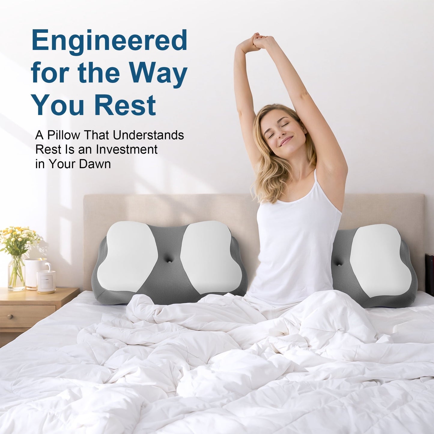 Fluffy Shredded Memory Foam Cervical Pillow for Sleeping Support - Orthopedic Bed Pillow for Neck, Shoulder Pain Relief, Adults, Side... - Orthopedic Shredded Foam Bed Pillow Set Detail