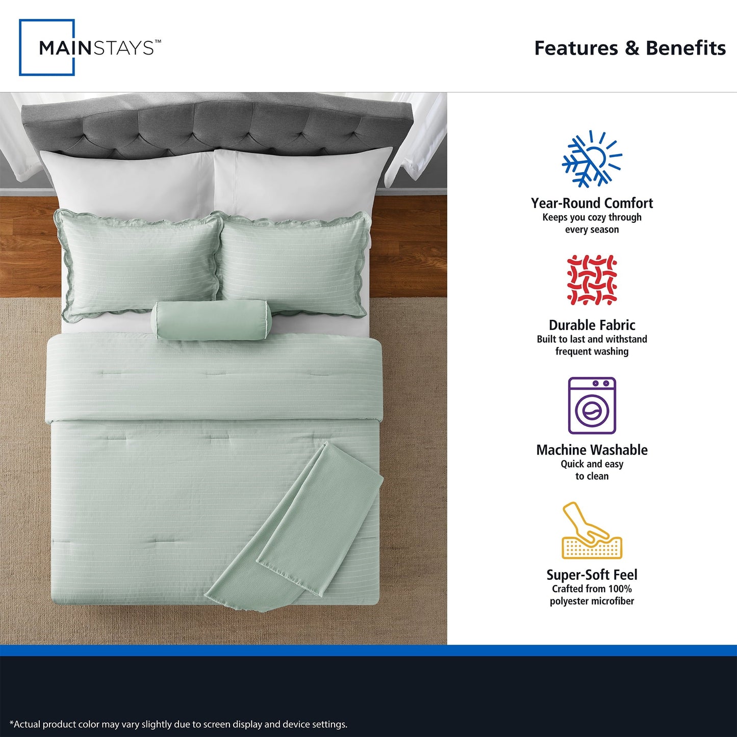 Fluffy Down Alternative Full/Queen Comforter Set, All-Season, 5-Piece, Sage Pick Stitch Scallop - All-Season Down Alternative Comforter Insert Detail