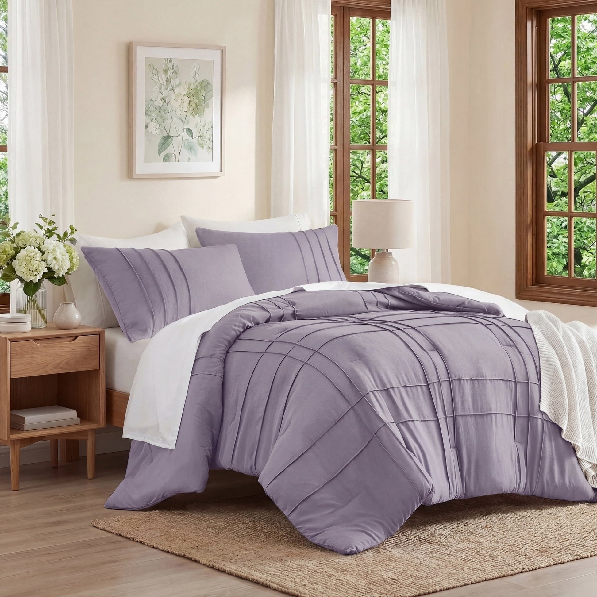Heavyweight Warmth Full/Queen Comforter Set, Boho 3-Piece Pintuck Stitching Bedding Set, Soft Washed Pleated Bed Sets with Pillow Shams,... - Hypoallergenic Ultra-Fluffy Quilt for Winter Detail