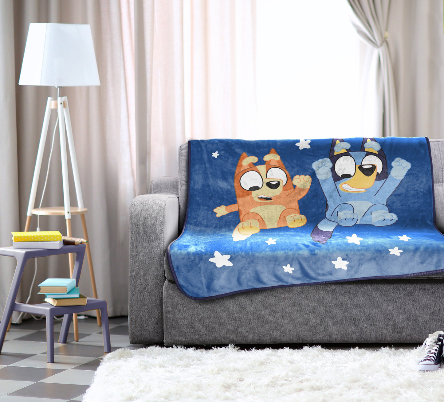 Reversible Sherpa In The Dream Kids Throw Blanket, 46 x 60, Microfiber, Blue, BBC Studios Ages 1+ - Luxury Knitted Decorative Throw Blanket with Fringes Detail