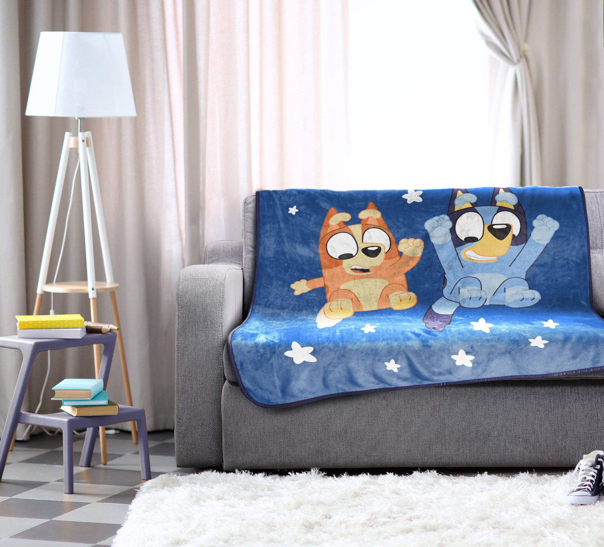 Reversible Sherpa In The Dream Kids Throw Blanket, 46 x 60, Microfiber, Blue, BBC Studios Ages 1+ - Luxury Knitted Decorative Throw Blanket with Fringes Detail