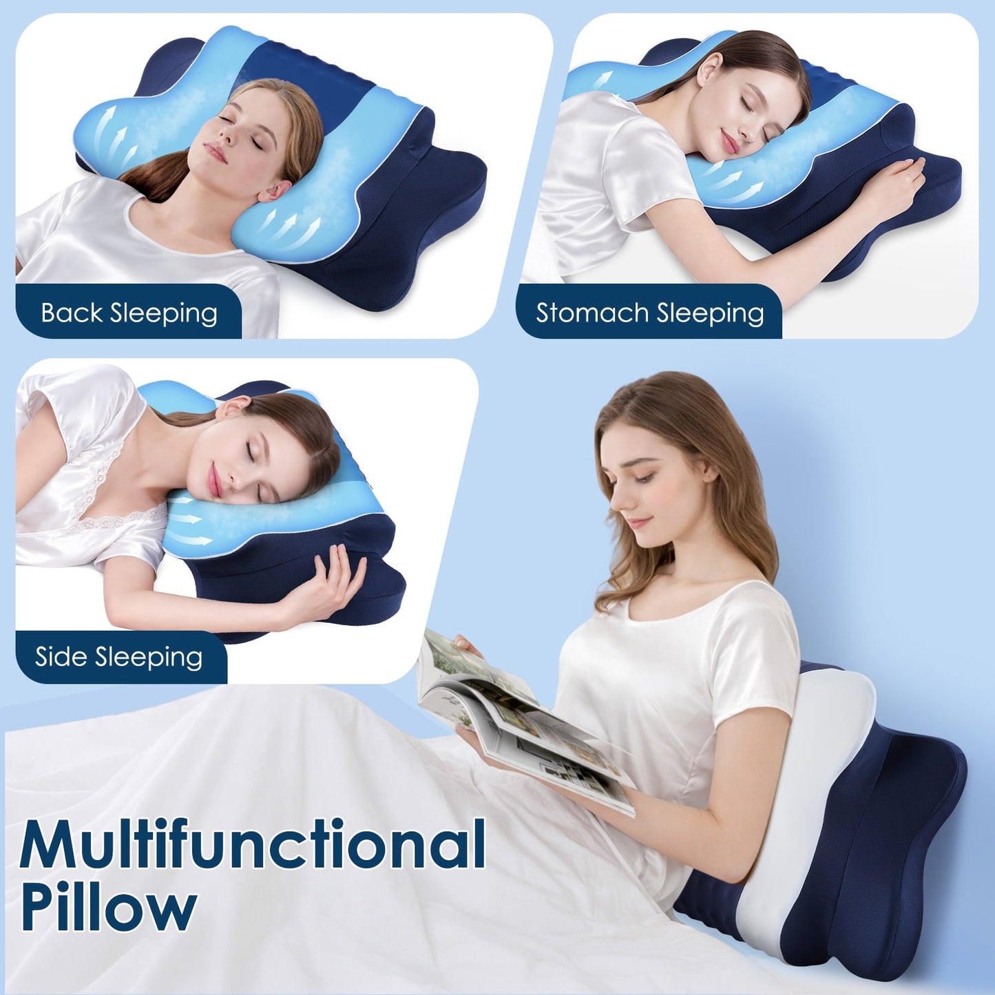 Ergonomic Memory Foam Cervical Neck Pillow for Pain Relief Sleeping, Memory Foam Pillow Neck Pillow Bed Pillow with Pillowcase for Side Bac... - Hotel Quality Plush Sleeping Pillows Detail