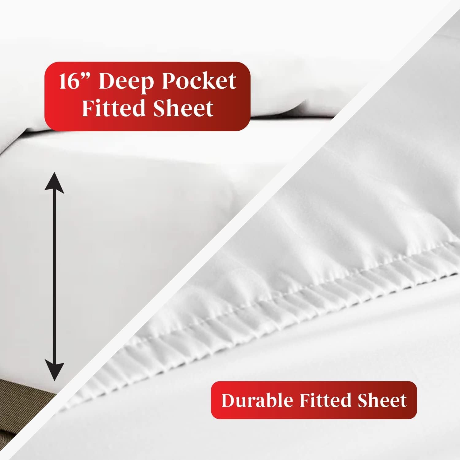 Premium Egyptian Cotton Sheet Set of 4, 16-inch Deep Pocket - Microfiber Bed Sheets, White - Cooling Hotel Quality Bedding Sheets and Pillowcases Detail