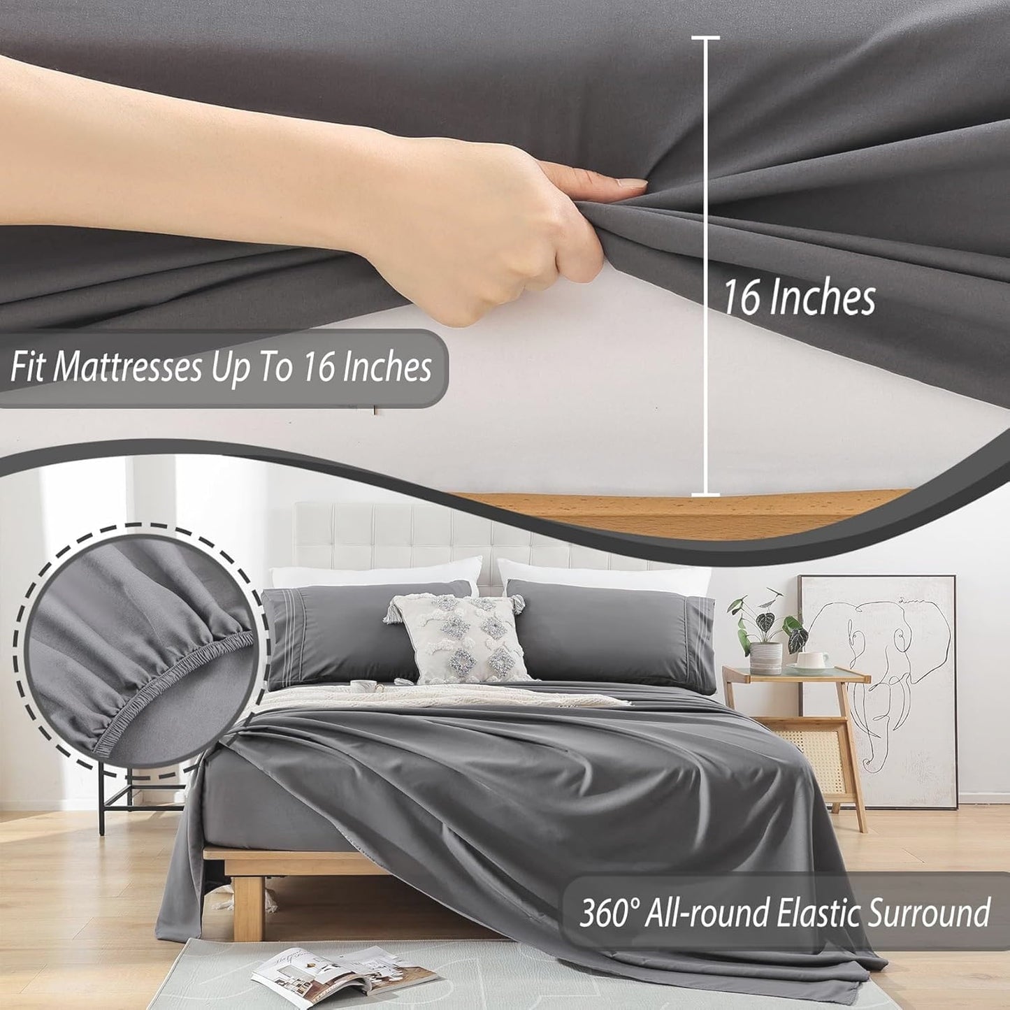 Breathable Luxury Size, Microfiber Cooling , Breathable & Hypoallergenic 4 Pieces Luxury Soft Sheet Set, Mattress Fitted up... - Luxury Bed Sheet Set with Deep Pockets Detail