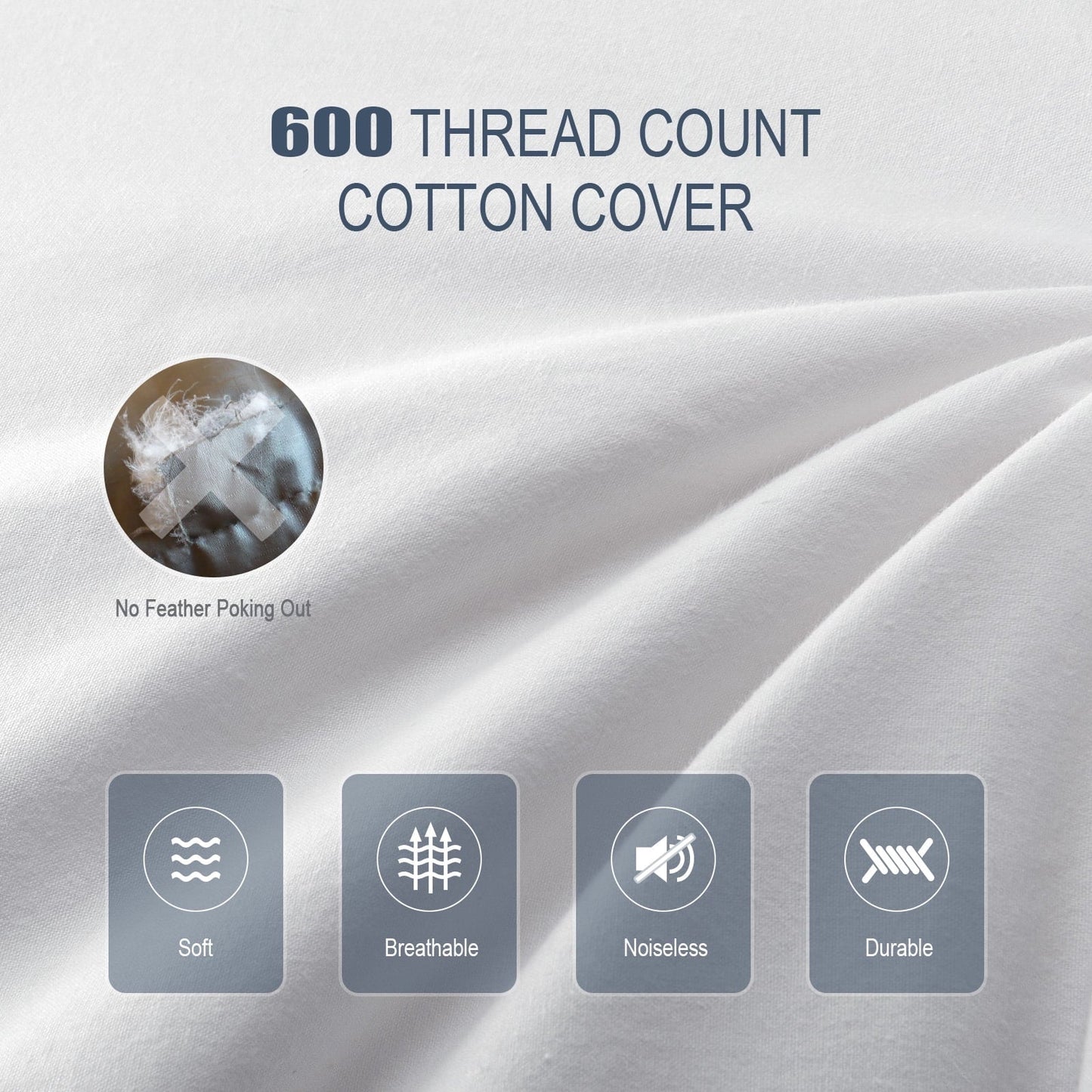 Orthopedic Support Goose Feather & Down Pillow King Size 20"x36" – Hotel Quality Bed Pillow for Sleeping, 100% Organic Cotton Cover, Hyp... - Orthopedic Shredded Foam Bed Pillow Set Detail