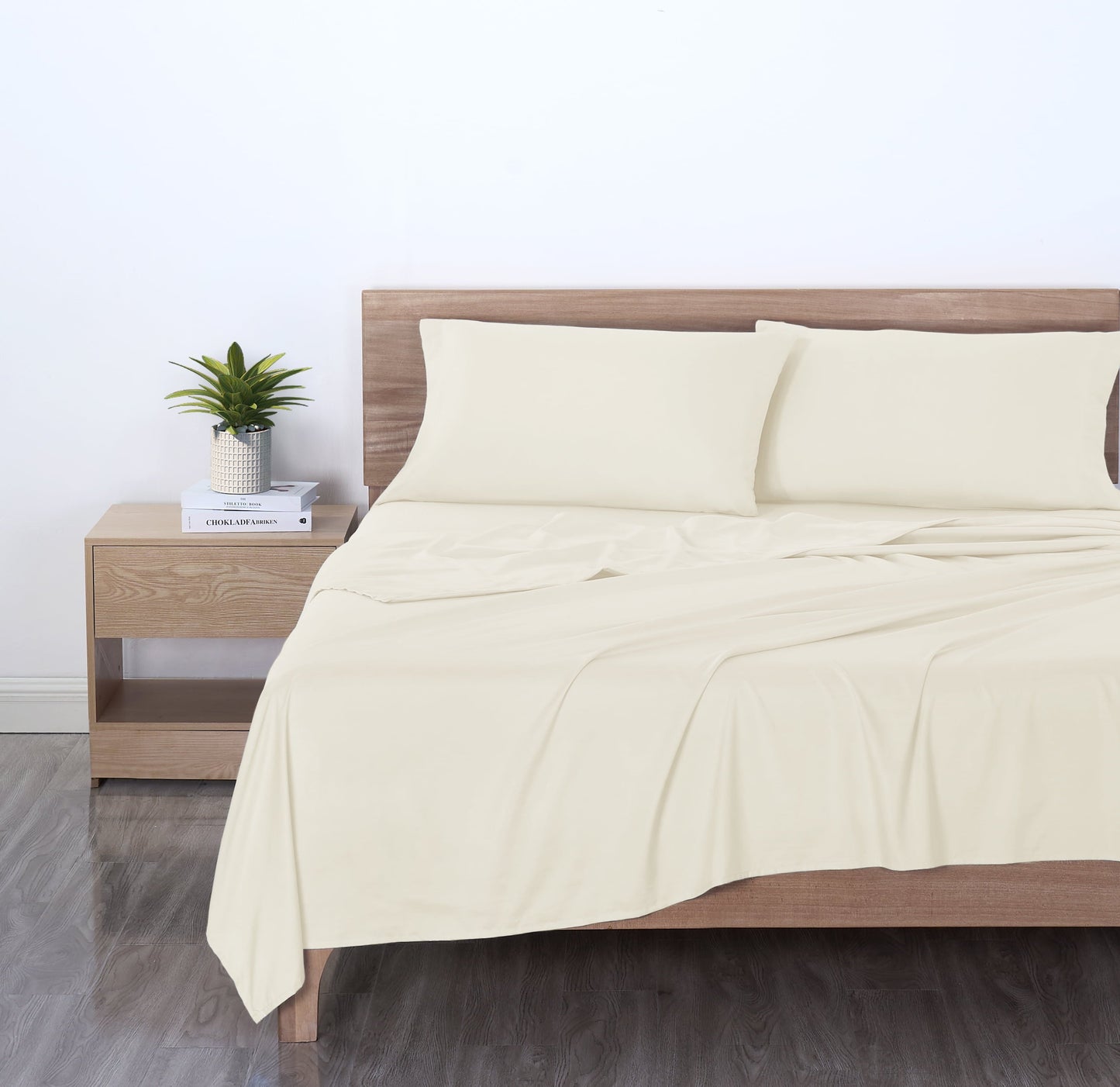 Cooling Sateen Basic Value Microfiber Bed Sheet Set, Vanilla Dream, Full, 4 Piece - Luxury Bed Sheet Set with Deep Pockets Detail