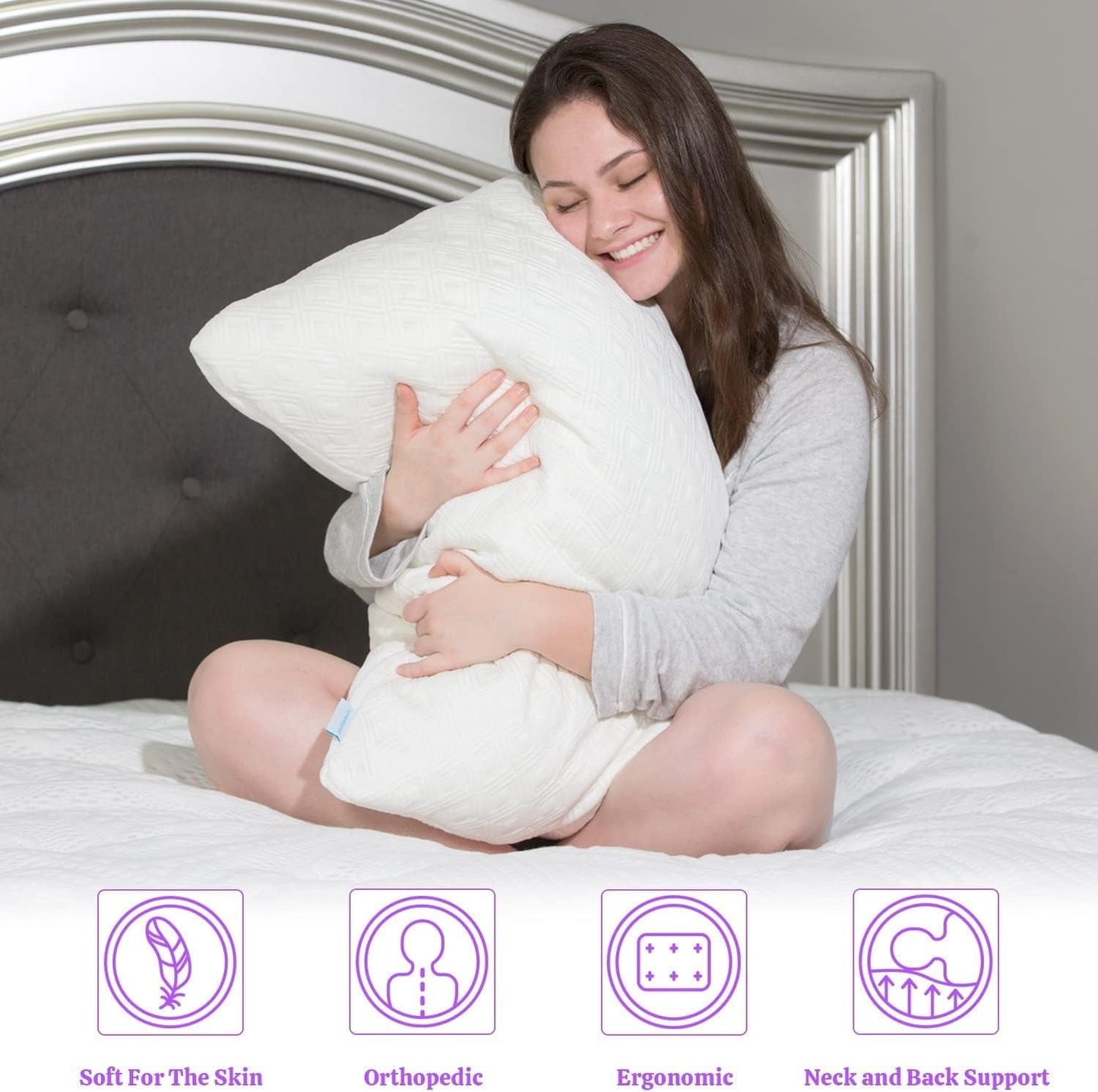 Orthopedic Support King Size Bamboo Pillow, Memory Foam Bed Pillows with Washable Pillowcases, King - Hotel Quality Plush Sleeping Pillows Detail