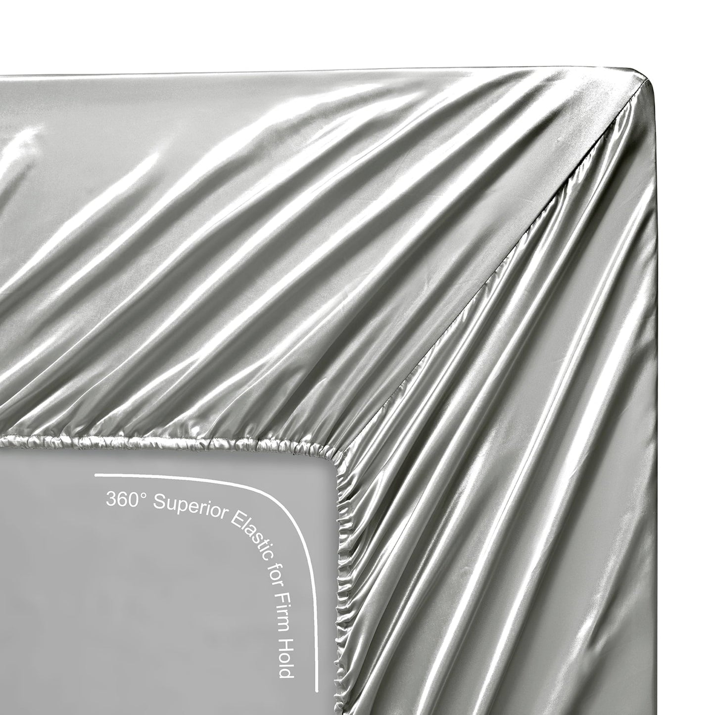 Wrinkle-Resistant Luxury Satin Sheets Set Full Size Light Gray, 4-Piece Bedding Sets with Deep Pockets - Soft and Smooth Satin Bed Shee... - Premium Ultra-Soft Pillowcase Pair for Sleeping Detail