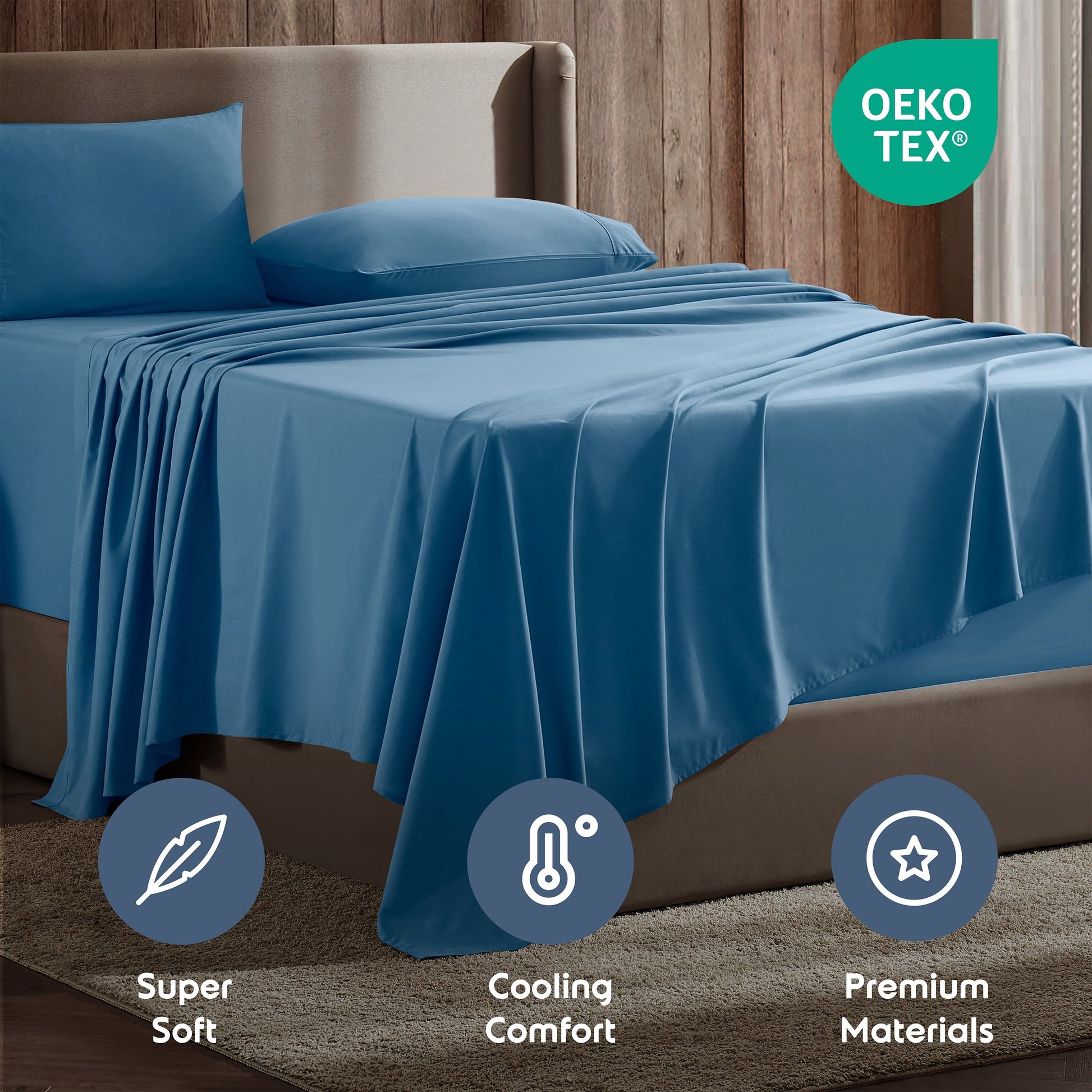 Wrinkle-Resistant Split King Sheet Sets, Deep Pocket 5 Piece, Luxury Soft Microfiber Bed Sheet Sets, BLUE HEAVEN - Premium Ultra-Soft Pillowcase Pair for Sleeping Detail