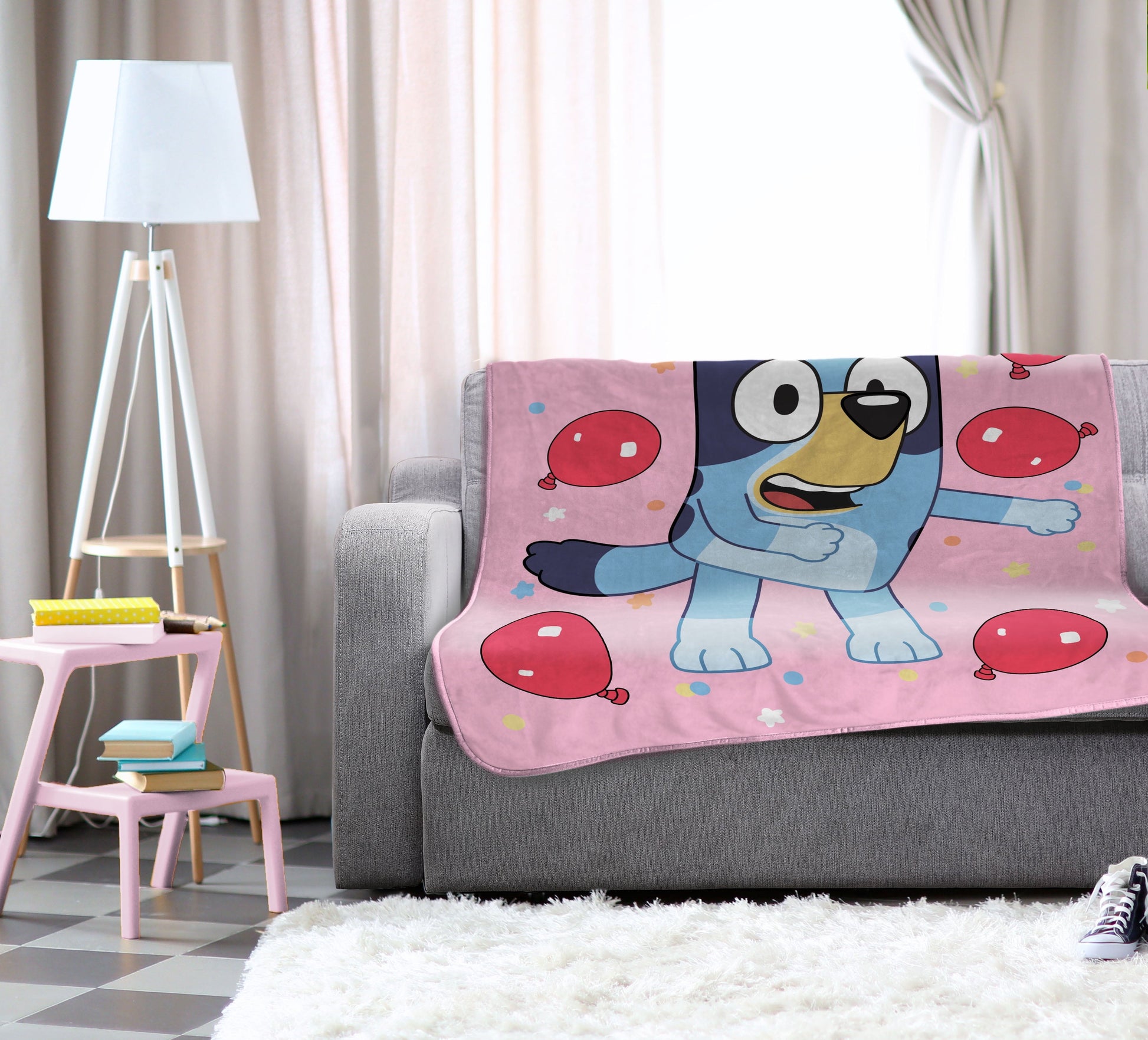 Cozy Fleece Balloon Party 46" x 60" Throw Blanket, Kids, Pink, Microfiber - Luxury Knitted Decorative Throw Blanket with Fringes Detail