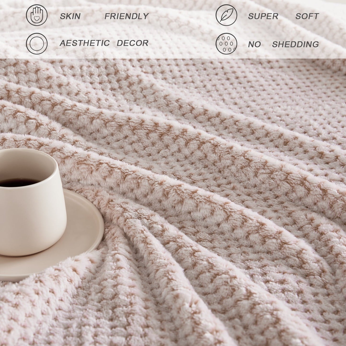 Cozy Fleece Waffle Textured Mixed Camel Fleece Blanket, Super Soft and Warm 50"x70" Throw Blanket for Couch, Cozy, Fuzzy and Ligh... - Super Soft Reversible Sherpa Flannel Blanket Detail