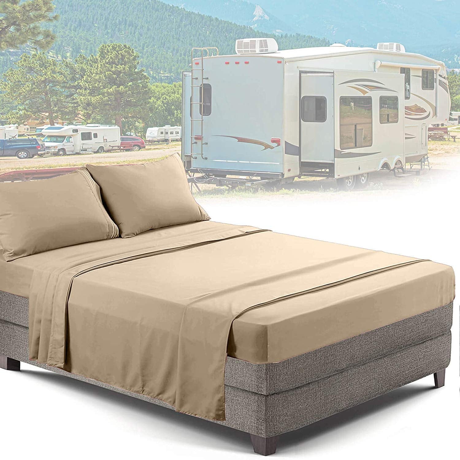 Premium Egyptian Cotton RV/Short Queen 6-Piece Bed Set for Campers - Deep Pocket Fitted Sheet Luxury Soft Microfiber, Teal - Luxury Bed Sheet Set with Deep Pockets Detail