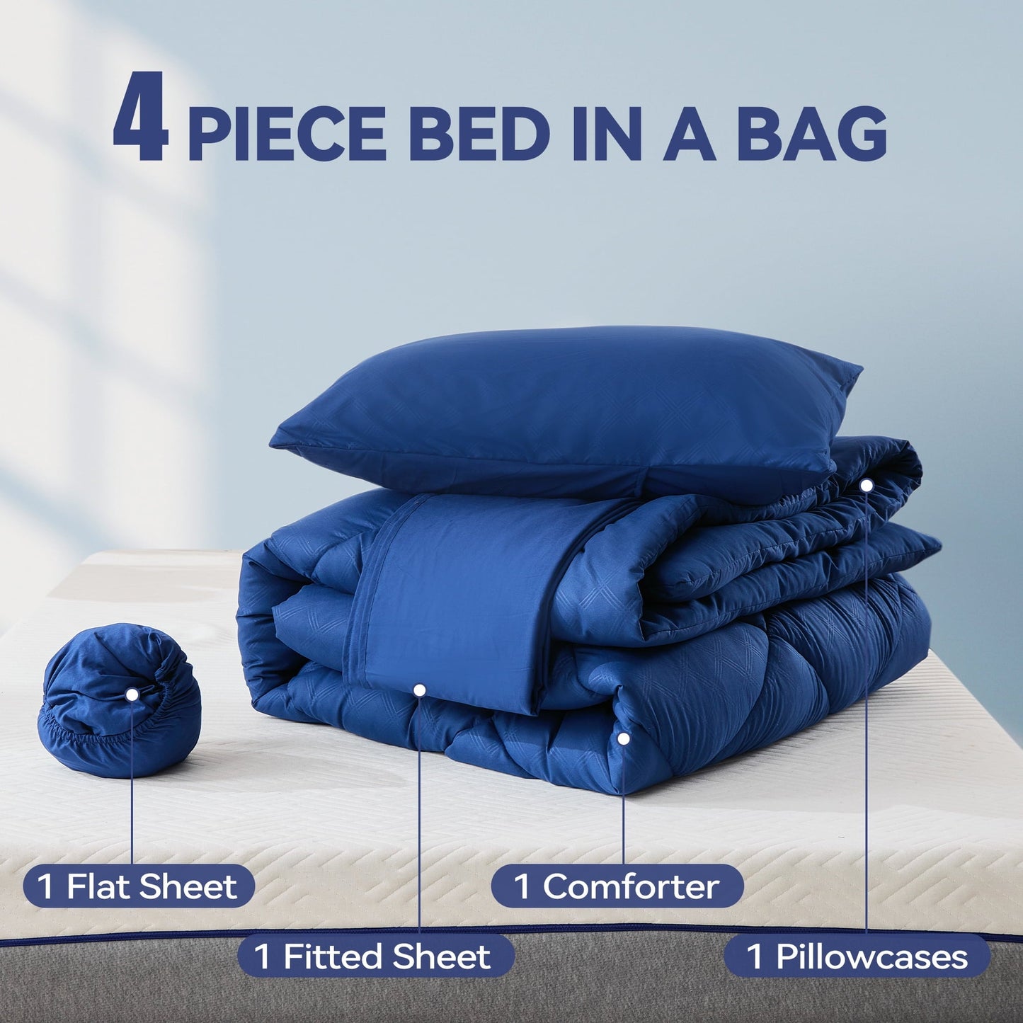 Fluffy Down Alternative Full Comforter Set 4 Pieces,Comforter Set,Bed in a Bag, Bedding Set with Comforter,Fitted Sheet,Flat Sheet,Pillowcase... - Hypoallergenic Ultra-Fluffy Quilt for Winter Detail