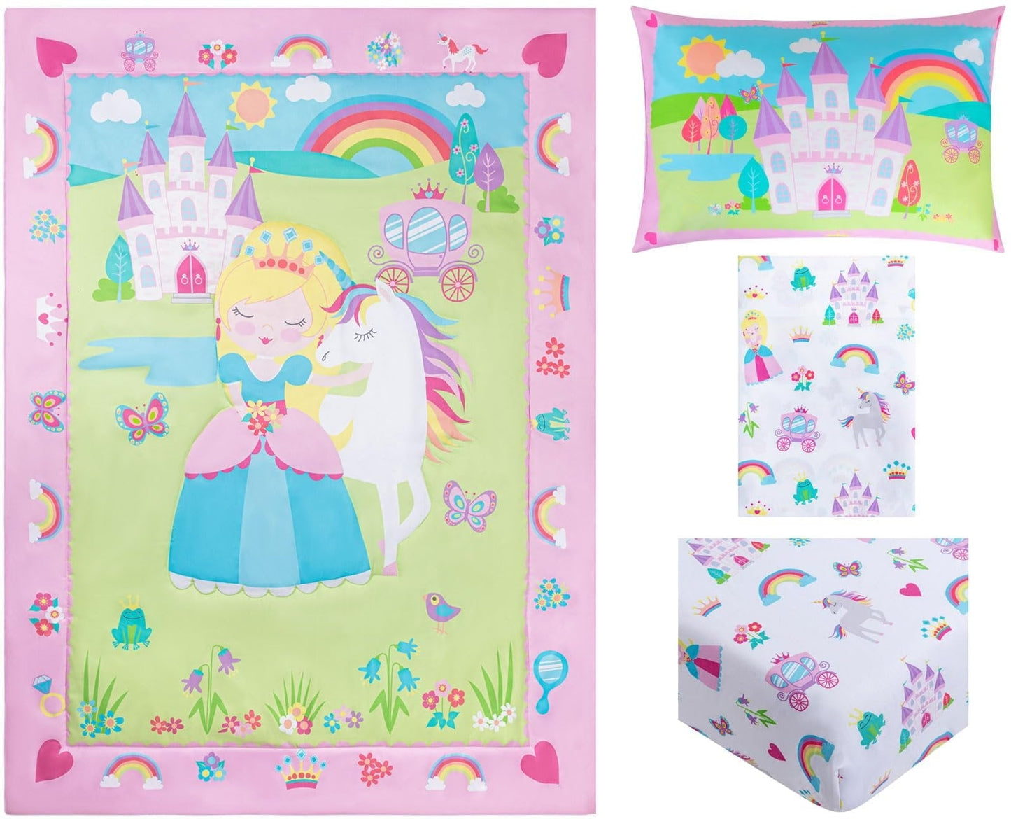 Heavyweight Warmth Princess Toddler Bedding Set for Girls - 4-Piece Toddler Bed Comforter Sets for Girls, Reversible Comforter & Pillowc... - Hypoallergenic Ultra-Fluffy Quilt for Winter Detail