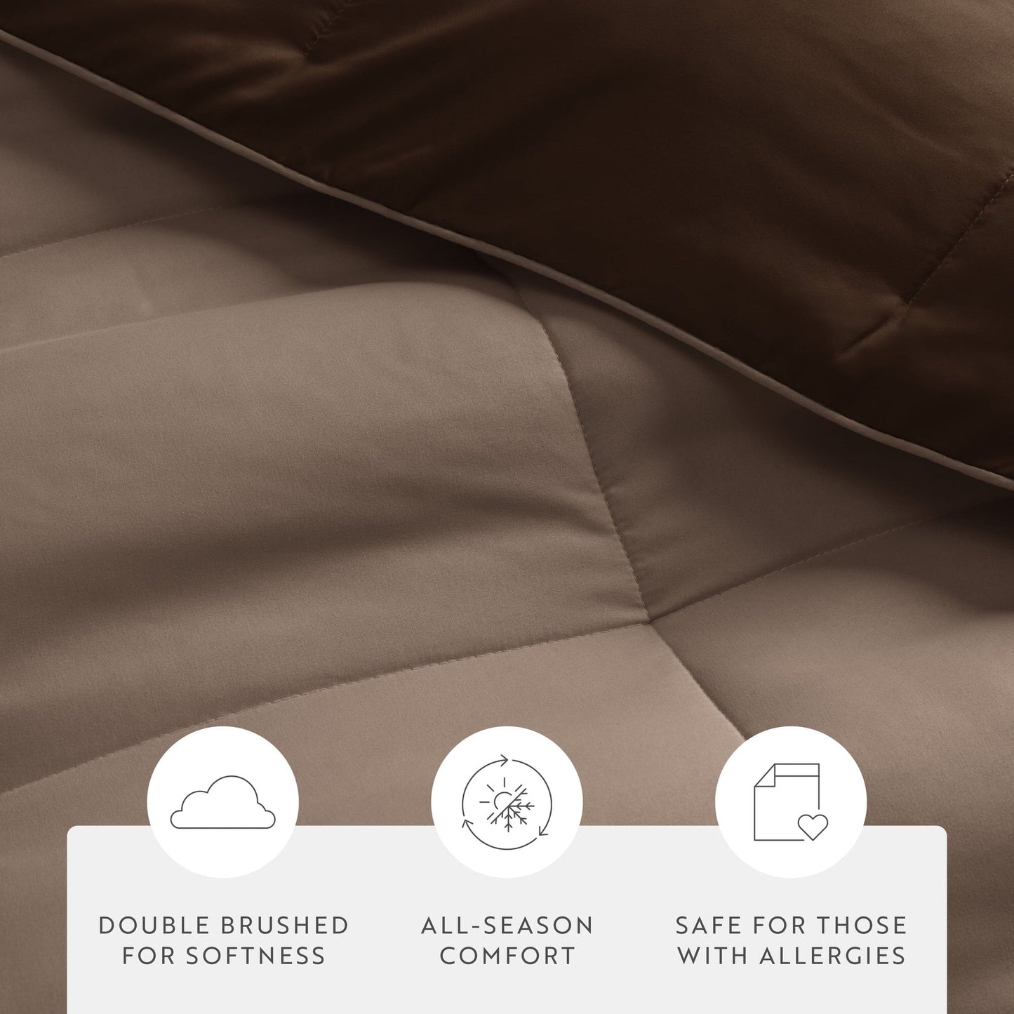 All-Season All Season Reversible Comforter Set Breathable Cool in Taupe & Chocolate Brown Full/Queen Size Bedding - Luxurious Quilted Duvet Cover Set Detail
