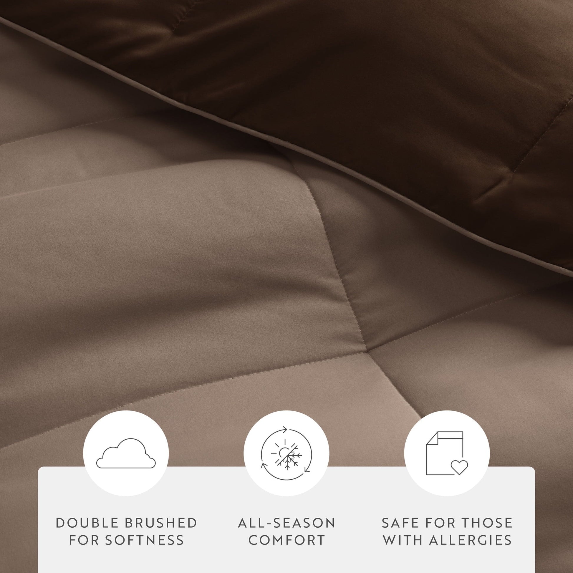 All-Season All Season Reversible Comforter Set Breathable Cool in Taupe & Chocolate Brown Full/Queen Size Bedding - Luxurious Quilted Duvet Cover Set Detail