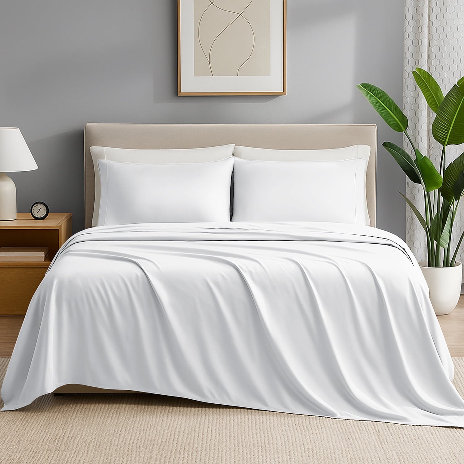 Cooling Sateen IR 3 Piece 1800 Series Deep Pocket Soft Microfiber Solid Bed Sheet Set for Kids, White Twin Size - Cooling Hotel Quality Bedding Sheets and Pillowcases Detail