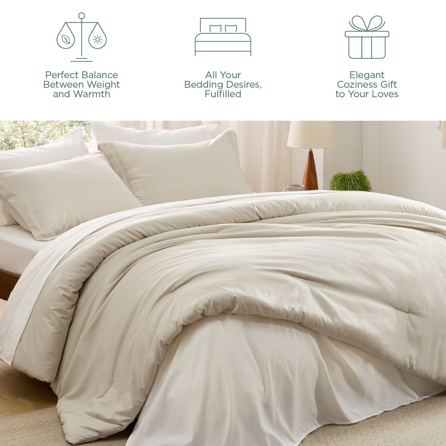 Heavyweight Warmth Twin Comforter Set Beige, 5 Pieces Lightweight Twin Bedding Sets Boho with Comforter, Sheet, Pillowcase & Sham - Luxurious Quilted Duvet Cover Set Detail