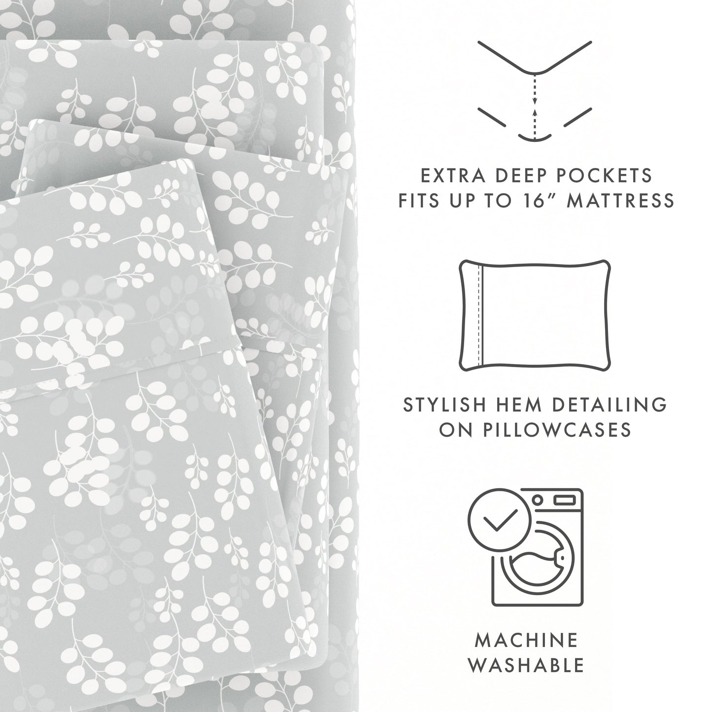 Ultra-Soft 4 Piece Pattern Microfiber Bed Sheets Set, Gray Wheat, Full - Luxury Bed Sheet Set with Deep Pockets Detail