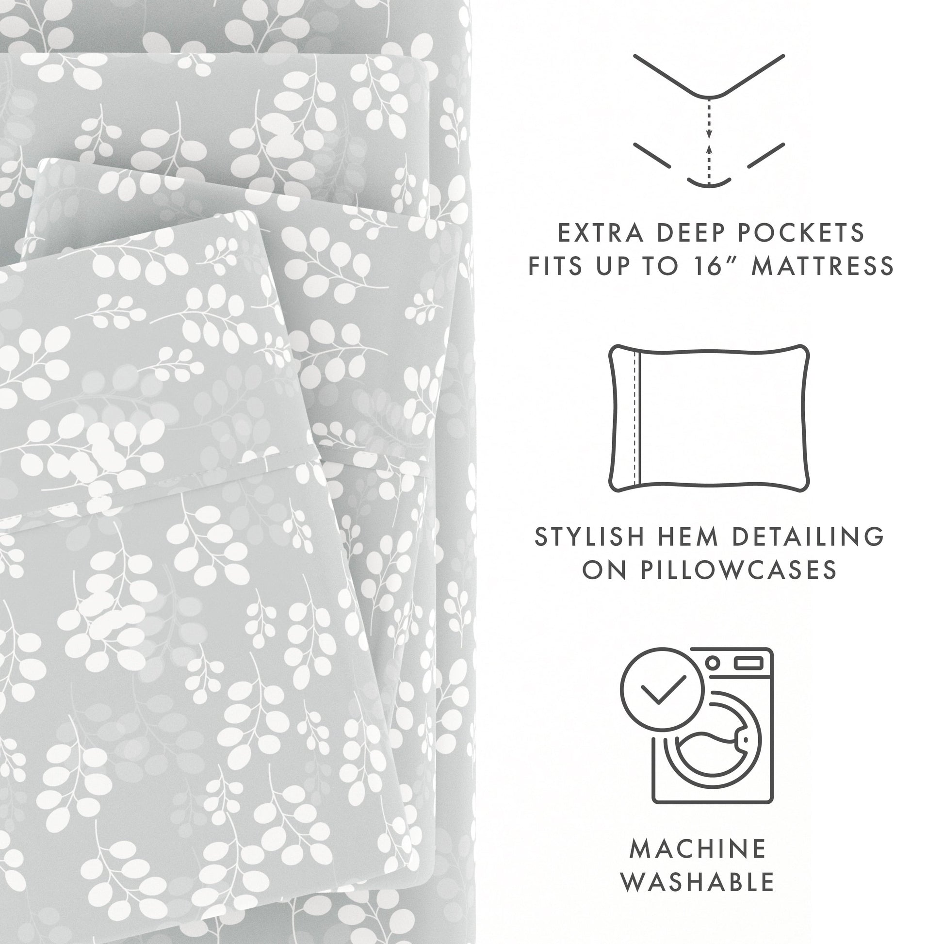 Ultra-Soft 4 Piece Pattern Microfiber Bed Sheets Set, Gray Wheat, Full - Luxury Bed Sheet Set with Deep Pockets Detail