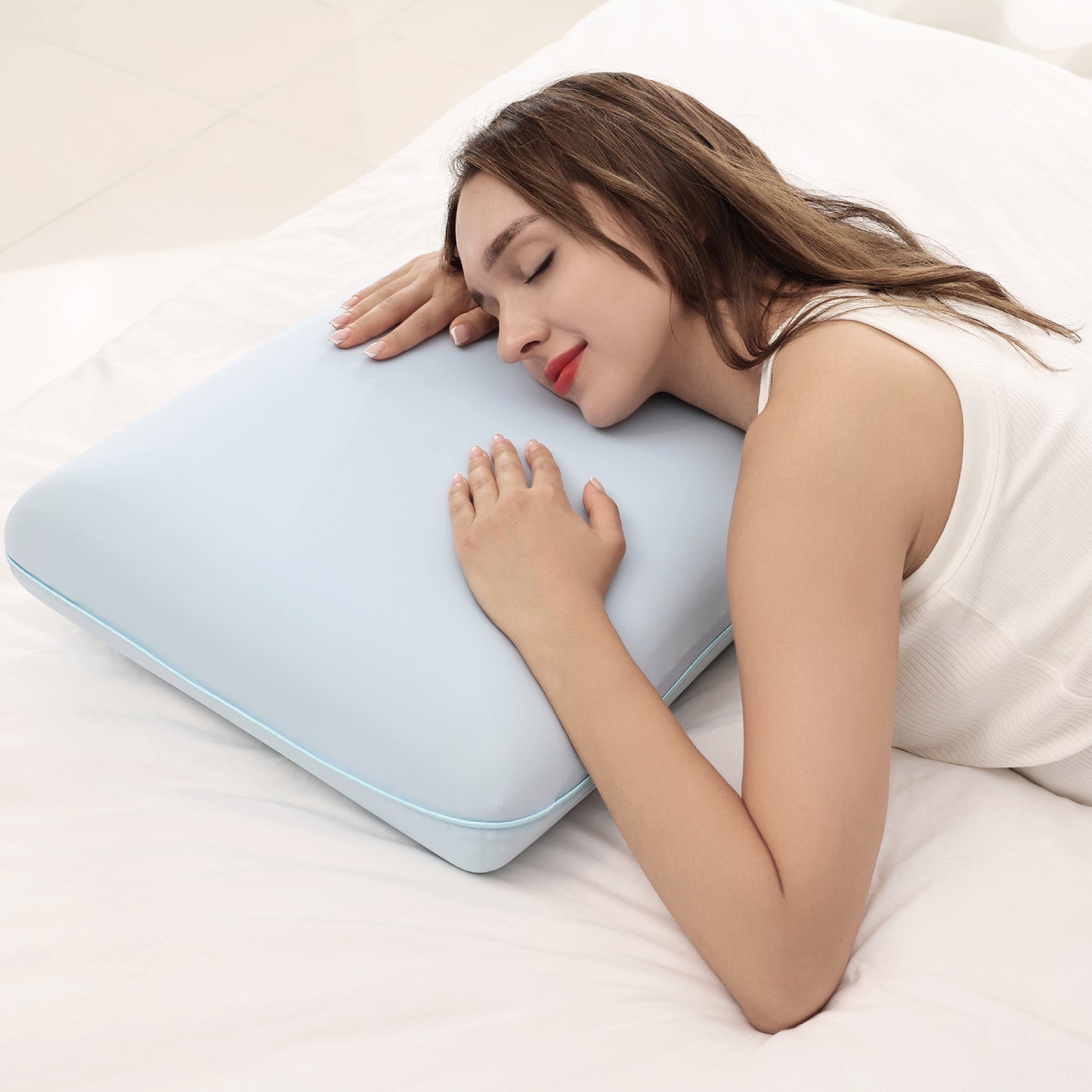 Fluffy Shredded Memory Foam Pillow, Cooling Gel Bed Pillow, Queen, Blue - Ergonomic Memory Foam Pillow for Neck Pain Support - Default Title
