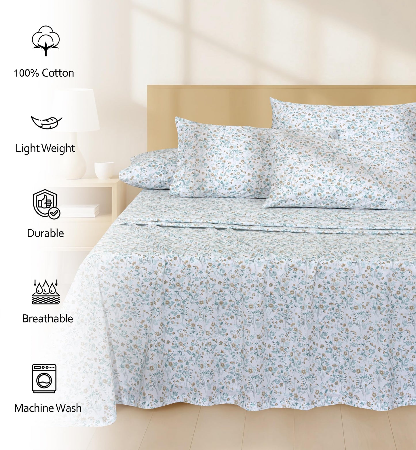 Premium Egyptian Cotton 6 Pcs Cotton Sheets - 100% Natural Cotton Soft, Lightweight & Breathable Crispy Percale Bed Sheets, King Size Sheets ... - Premium Ultra-Soft Pillowcase Pair for Sleeping Detail