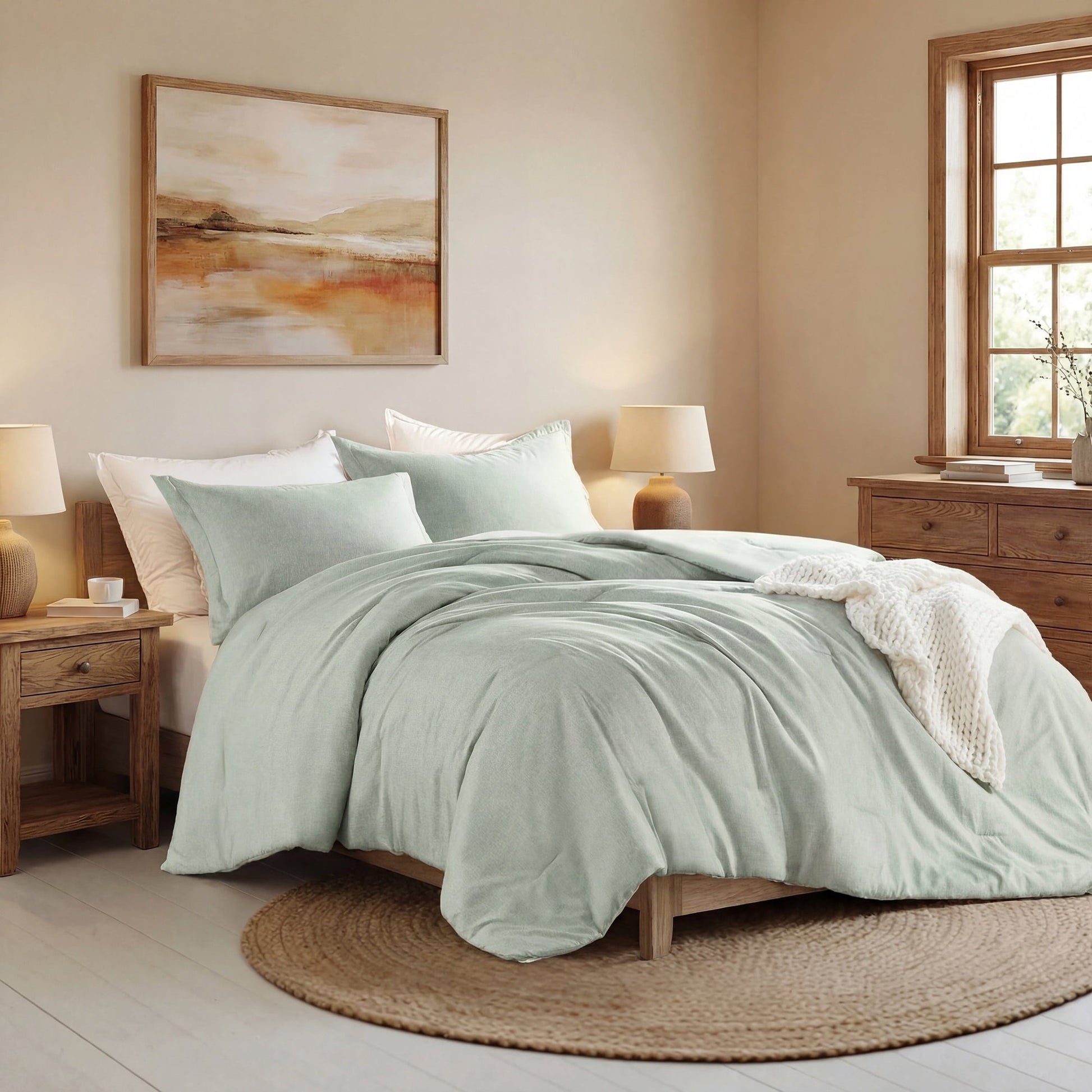 Hypoallergenic Cloud Full/Queen Comforter Sets, Reversible 3 Piece Extra Soft Bedding Set, Chambray Print Sage Green Comforter Bed Set wit... - Hypoallergenic Ultra-Fluffy Quilt for Winter Detail