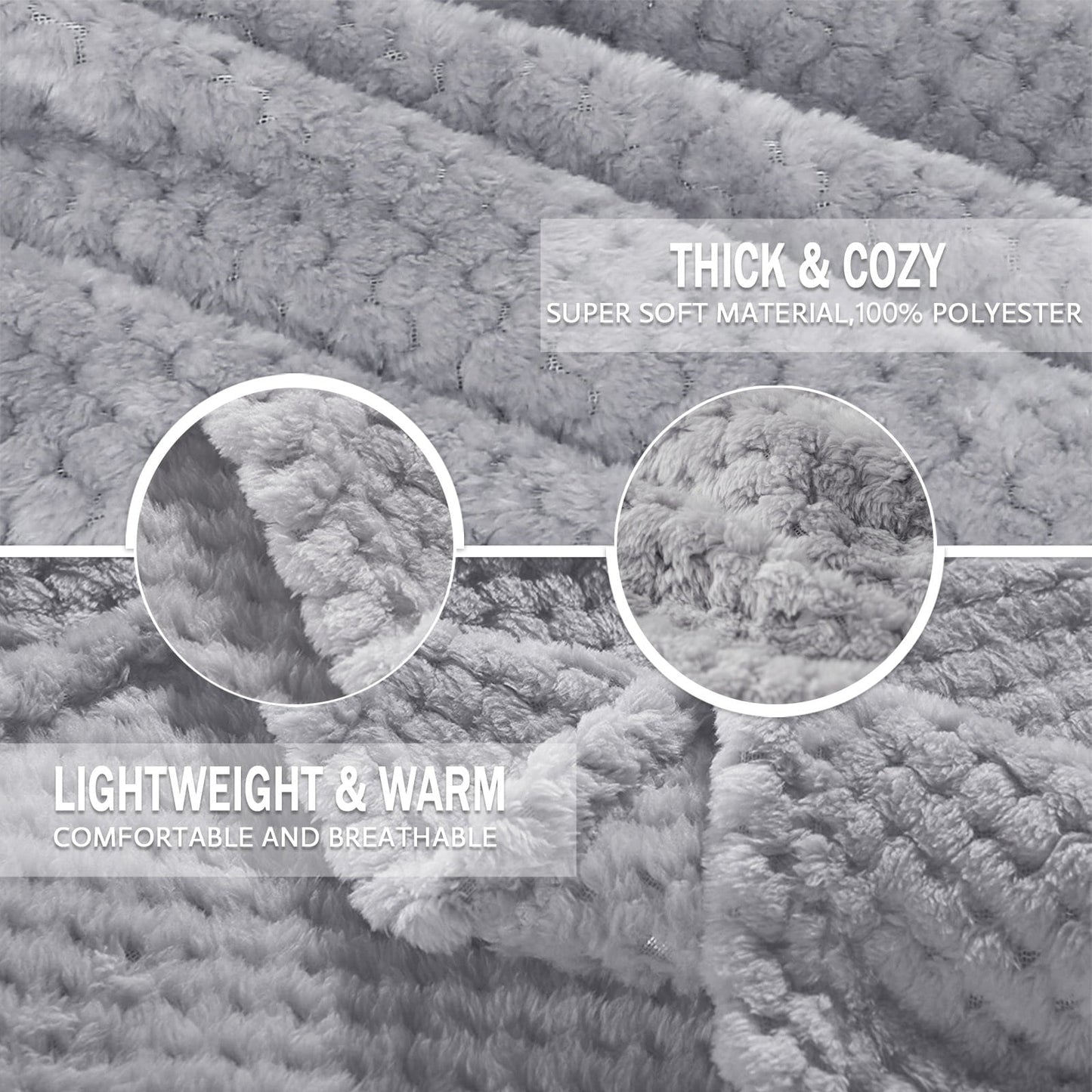 Reversible Sherpa Waffle Textured Extra Large Fleece Blanket, Super Soft and Warm Throw Blanket for Couch, Sofa and Bed (Light Grey, 50... - Luxury Knitted Decorative Throw Blanket with Fringes Detail