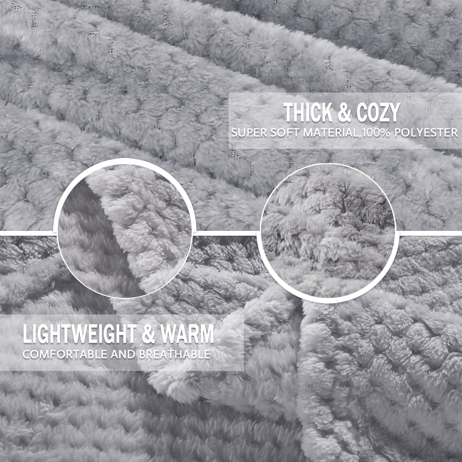 Reversible Sherpa Waffle Textured Extra Large Fleece Blanket, Super Soft and Warm Throw Blanket for Couch, Sofa and Bed (Light Grey, 50... - Luxury Knitted Decorative Throw Blanket with Fringes Detail