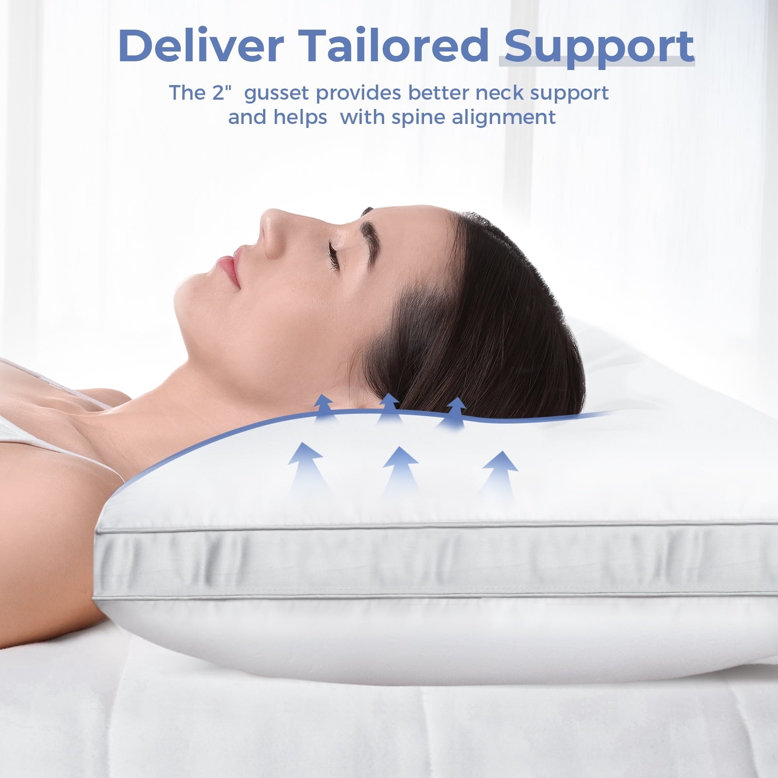 Decorative Plump Bed Pillows King Size Set of 2, Luxury Hotel Quality,Fluffy and Supportive Gusseted Bed Pillows for Side, Back, or St... - Orthopedic Shredded Foam Bed Pillow Set Detail