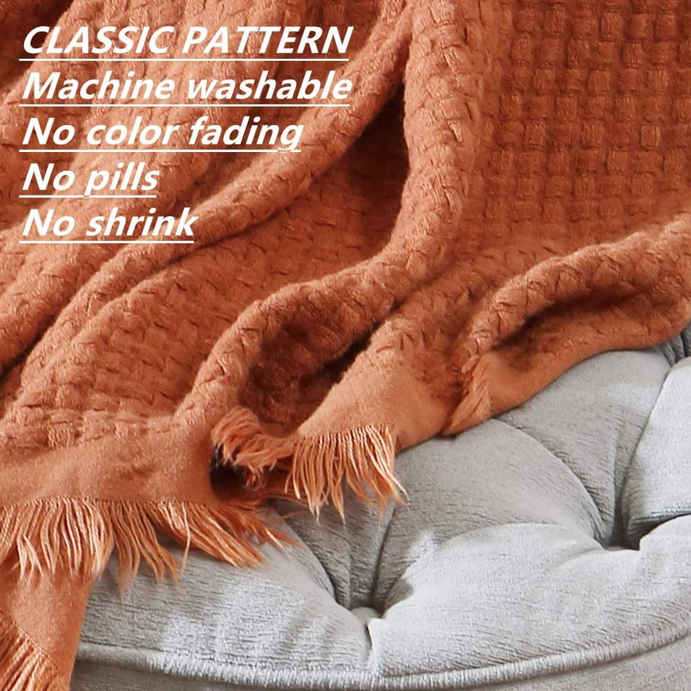 Decorative Knitted Farmhouse Rust Knit Throw Blanket for Couch Sofa Chair Bed Home Decoration, Soft Warm Cozy Light Weight for Spring Su... - Cozy Fleece Throw Blanket for Couch & Bed Detail