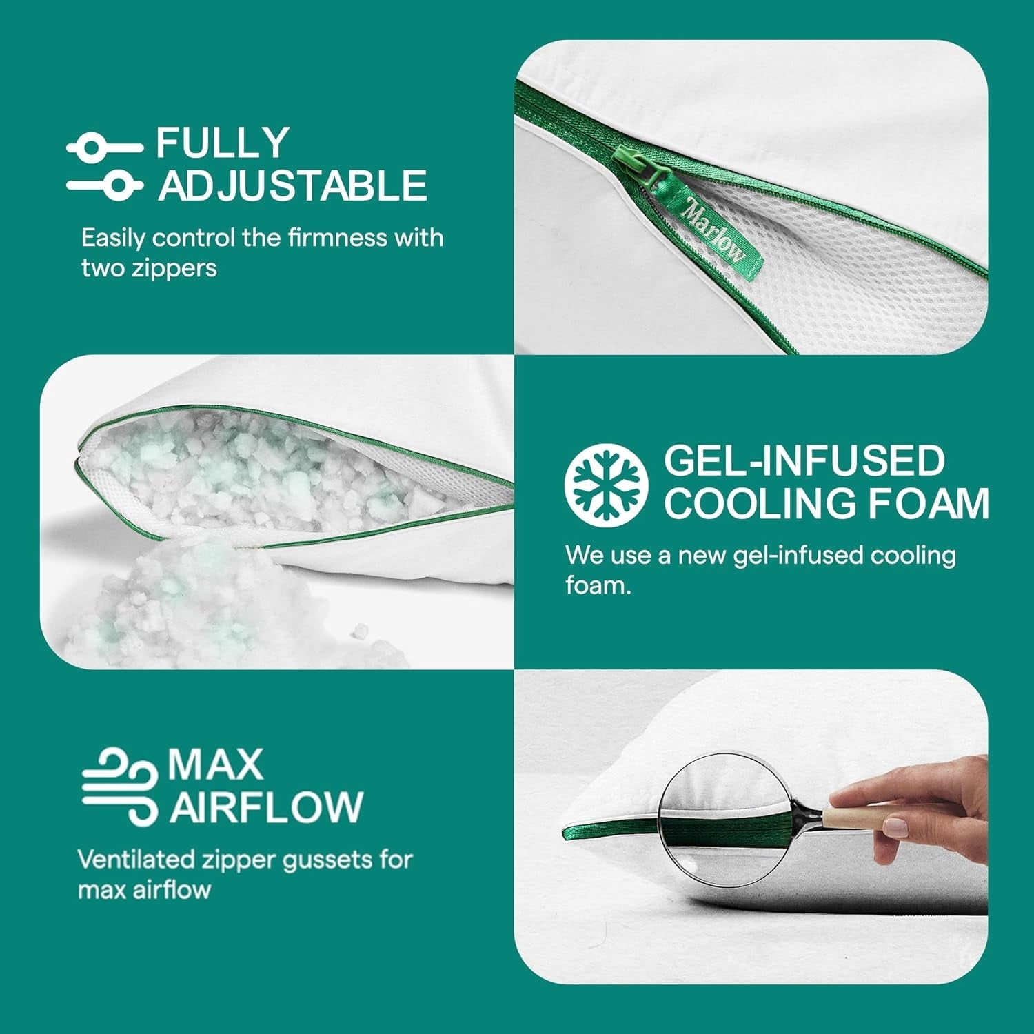 Decorative Plump Marlow Adjustable Memory Foam Bed Pillow - Neck and Back Support For Side, Back and Stomach Sleepers - Standard/Queen... - Orthopedic Shredded Foam Bed Pillow Set Detail