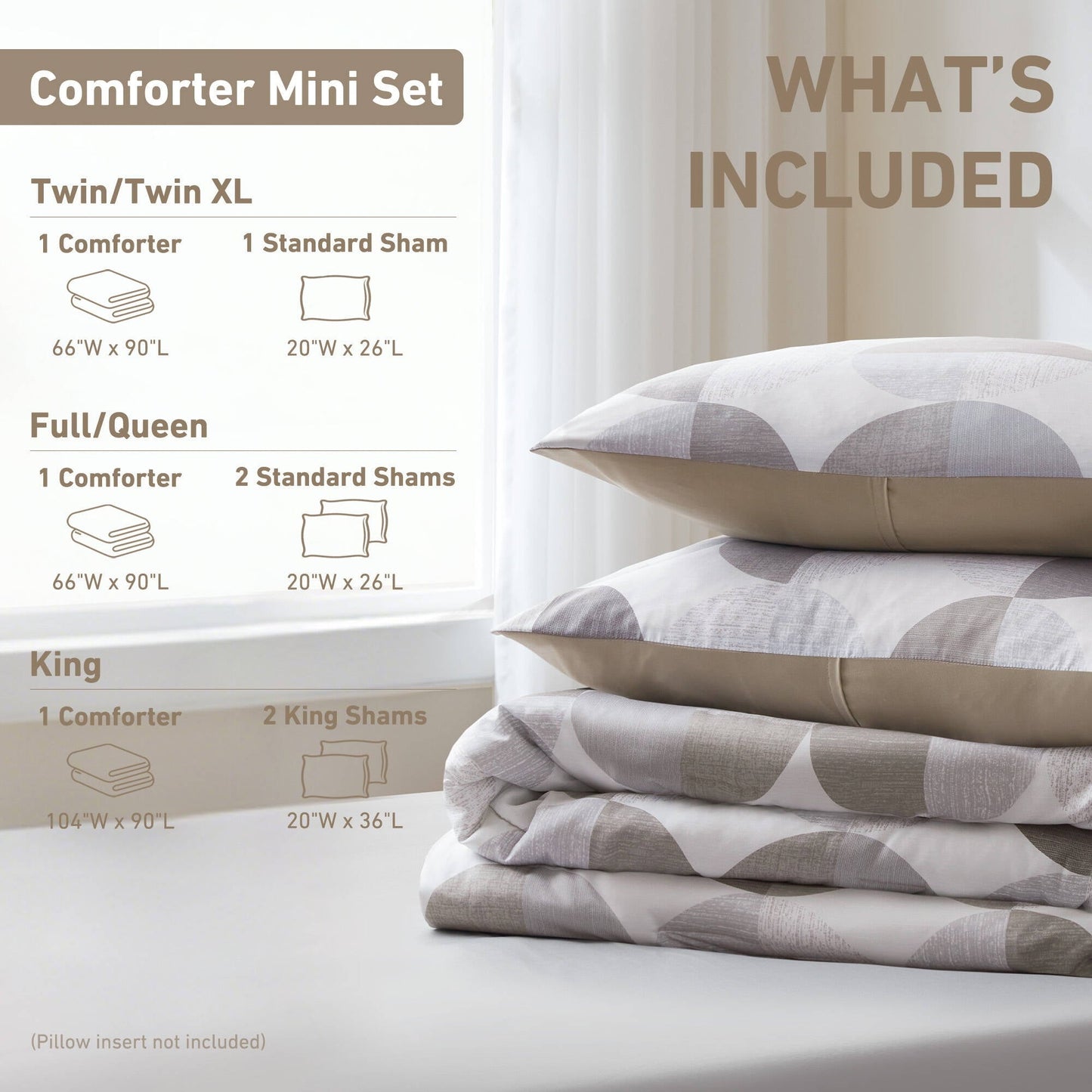 Heavyweight Warmth Full/Queen Size Comforter Set, Tan/Gray Bedding Set for All Seasons, 3-Piece Round Geometric Print Bedding Comforter Set - Hypoallergenic Ultra-Fluffy Quilt for Winter Detail