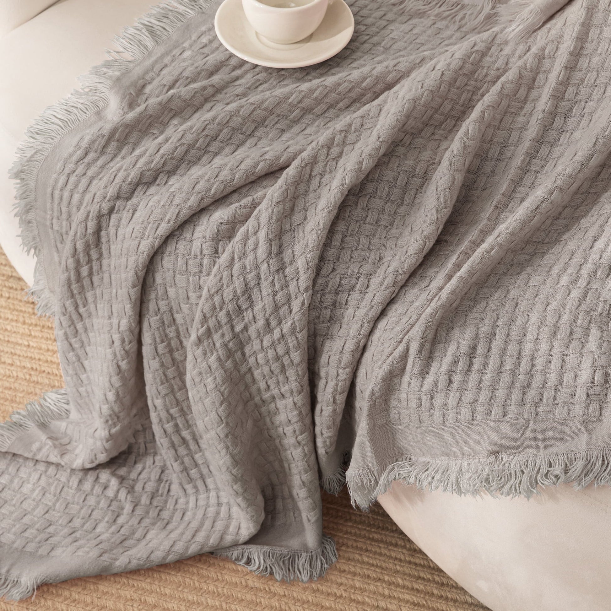 Super Soft Flannel Knitted Throw Blanket with Fringes for Couch, Soft and Warm Textured Throw for All Season, Lightweight Breathable Roo... - Cozy Fleece Throw Blanket for Couch & Bed Detail