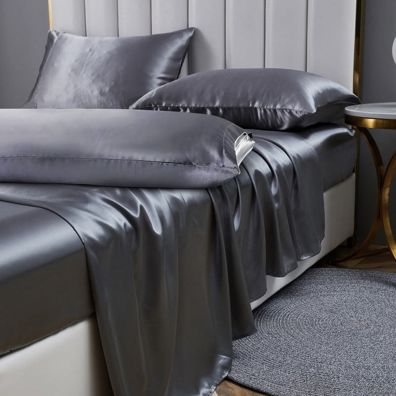 Breathable Luxury Luxury 5-Piece Satin Sheets Twin Silk Sheets Bed Sheet Set Ultra-Silky & Skin-Friendly Deep Pocket Bed Flat Fitted Sheet - Cooling Hotel Quality Bedding Sheets and Pillowcases - Default Title