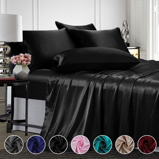 Breathable Luxury Twin Silk Gray Bed Sheet Set Deep Pocket Bed Flat Fitted Sheet, 3-Pieces - Luxury Bed Sheet Set with Deep Pockets - Default Title