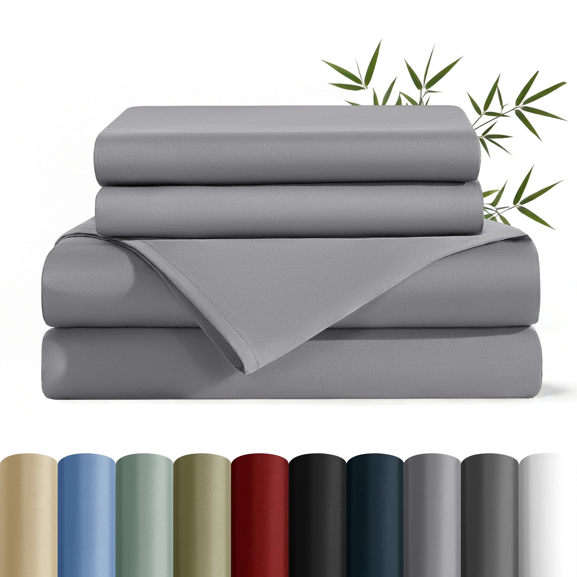 Ultra-Soft Bamboo Queen Sheet Set, Luxury Soft 4 Pieces Bed Sheets with 18" Deep Pocket, Gray - Premium Ultra-Soft Pillowcase Pair for Sleeping - Default Title