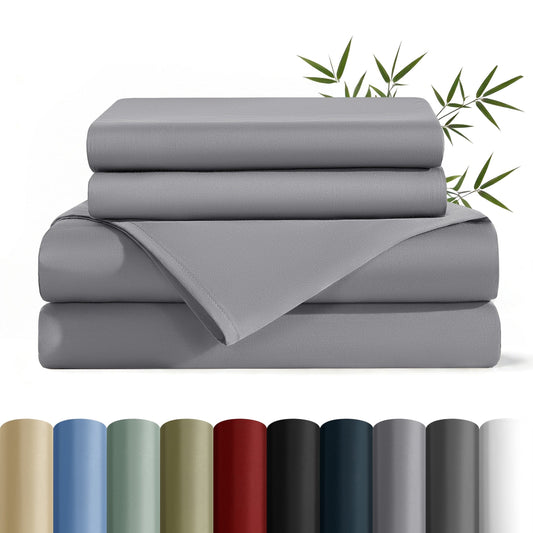 Ultra-Soft Bamboo Queen Sheet Set, Luxury Soft 4 Pieces Bed Sheets with 18" Deep Pocket, Gray - Premium Ultra-Soft Pillowcase Pair for Sleeping - Default Title