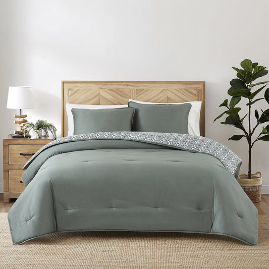 Heavyweight Warmth 3-Piece 400 Thread Count Flag Stone Green Cotton Lyocell Blend Comforter Set, Adult King - Hypoallergenic Ultra-Fluffy Quilt for Winter - Default Title